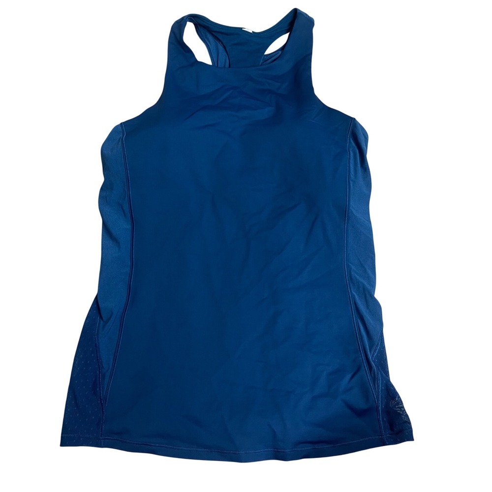 Lululemon Blue Racerback Athletic Tank Top with Built-in Shelf Bra Mesh Back sm?